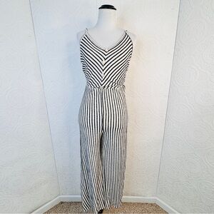 Caution to the Wind size Medium Striped Black White Romper Pants Boho Wide Leg